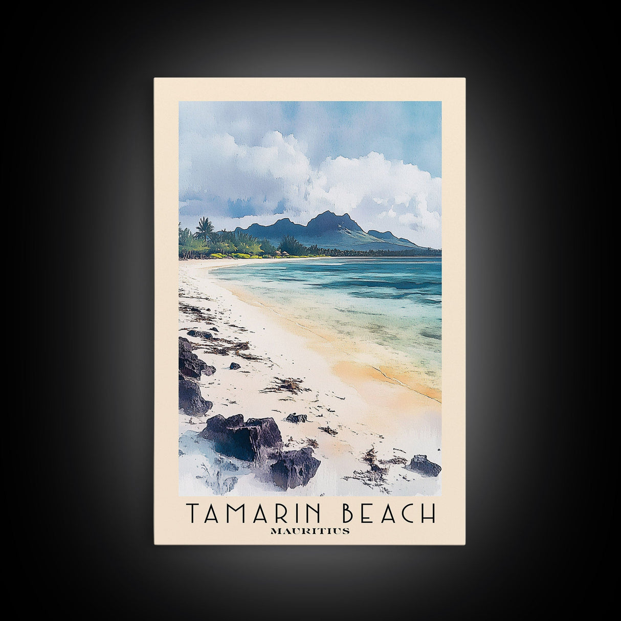 Tamarin Beach, Mauritius Watercolor Beach Print, Vacation Gift, Mauritius Wall Art, Framed Canvas Print, Framed Beach Painting