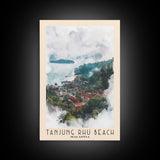 Tanjung Rhu Beach, Malasyia Watercolor Beach Print, Vacation Gift, Malasyia Wall Art, Framed Canvas Print, Framed Beach Painting