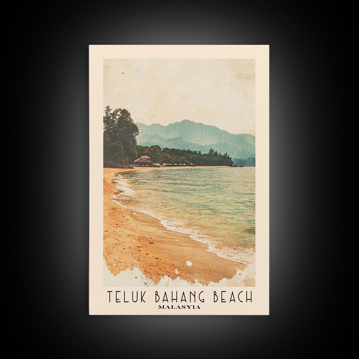 Teluk Bahang Beach, Malasyia Watercolor Print, Vacation Gift, Malasyia Wall Art, Beach Painting, Beach Decor, Large Wall Art, Wood Frame Art