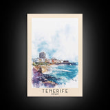 Tenerife, Spain Watercolor Beach Print, Vacation Gift, Spain Wall Art, Framed Canvas Print, Framed Beach Painting