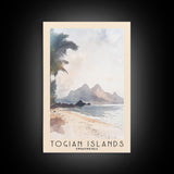 Togian Islands, Indonesia Watercolor Beach Print, Vacation Gift, Indonesia Wall Art, Framed Canvas Print, Framed Beach Painting