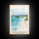 Trunk Bay Beach, US Virgin islands Watercolor Beach Print, Vacation Gift, US Virgin islands Wall Art, Framed Canvas Print, Framed Beach Painting