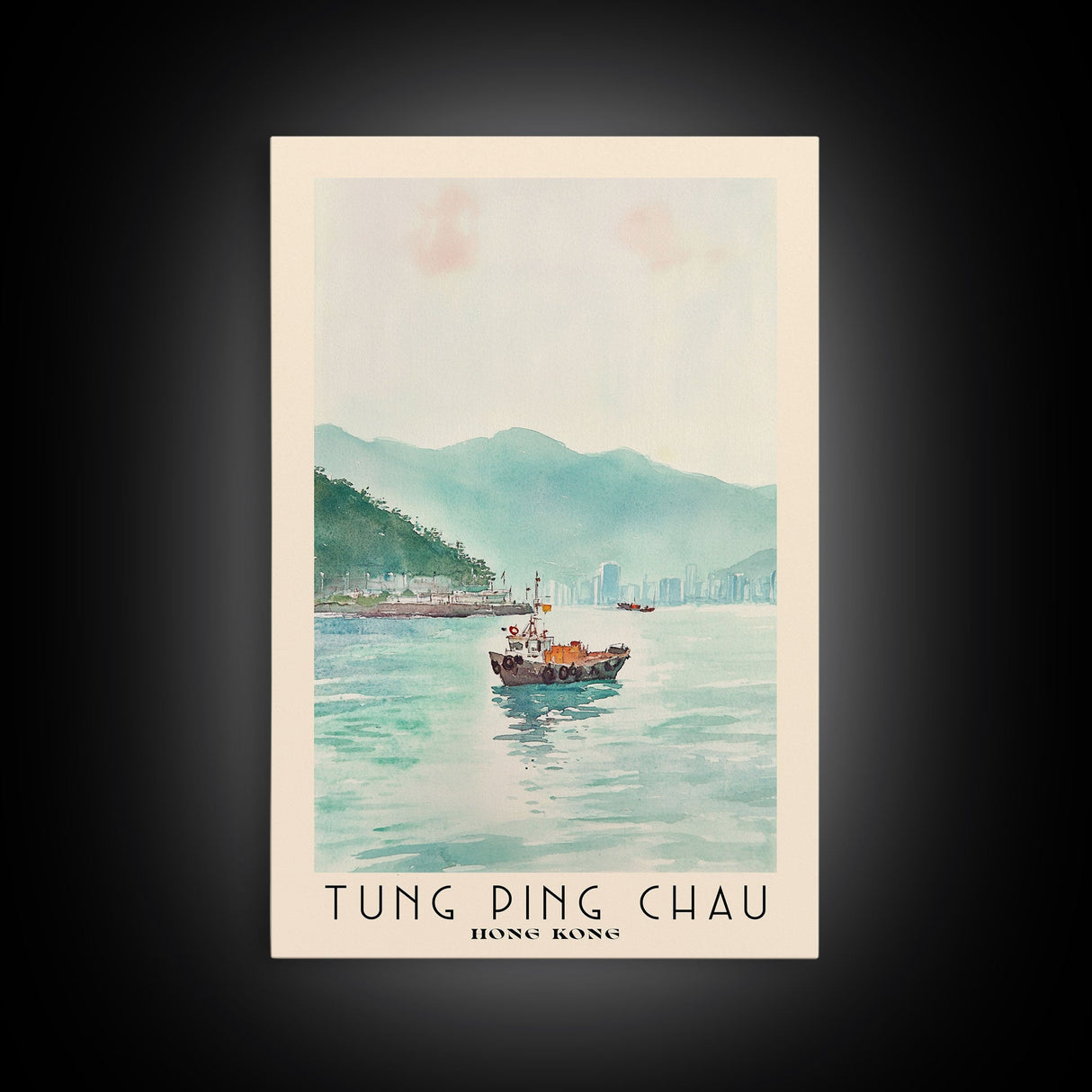 Tung Ping Chau, Hong Kong Watercolor Beach Print, Vacation Gift, Hong Kong Wall Art, Framed Canvas Print, Framed Beach Painting