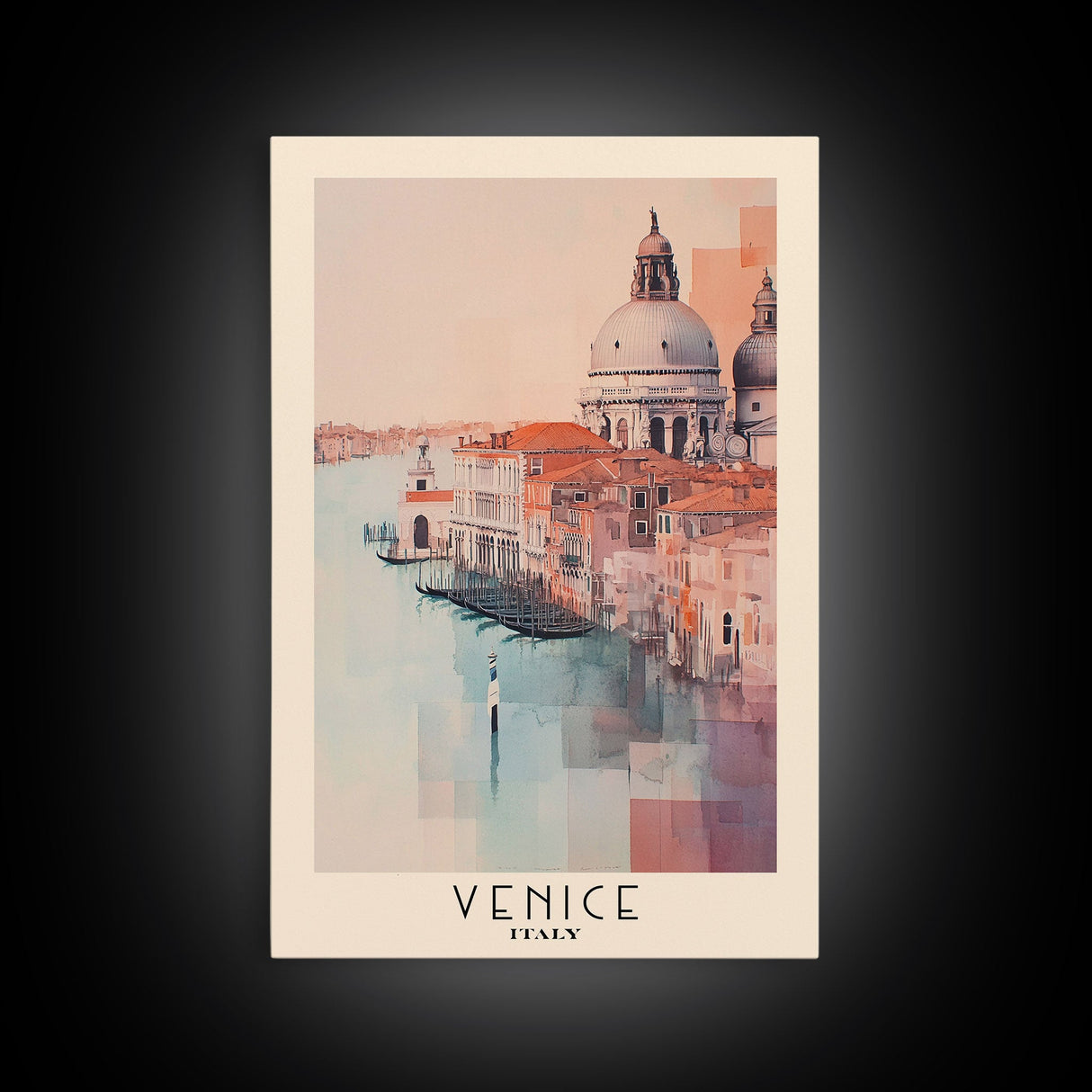 Venice, Italy Watercolor Beach Print, Vacation Gift, Italy Wall Art, Framed Canvas Print, Framed Beach Painting