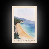 Voidokilia Beach, Greece Watercolor Beach Print, Vacation Gift, Greece Wall Art, Framed Canvas Print, Framed Beach Painting