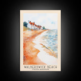 Walberswick Beach, United Kingdom Watercolor Beach Print, Vacation Gift, United Kingdom Wall Art, Framed Canvas Print, Framed Beach Painting