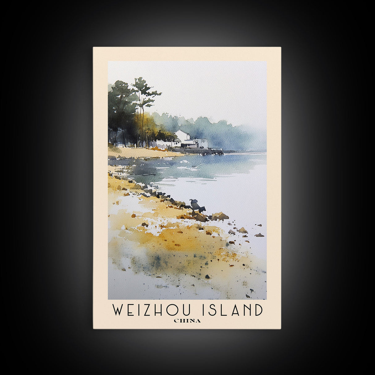 Weizhou Island, China Watercolor Print, Vacation Gift, China Wall Art, Beach Painting, Beach Decor, Large Wall Art, Wood Frame Art