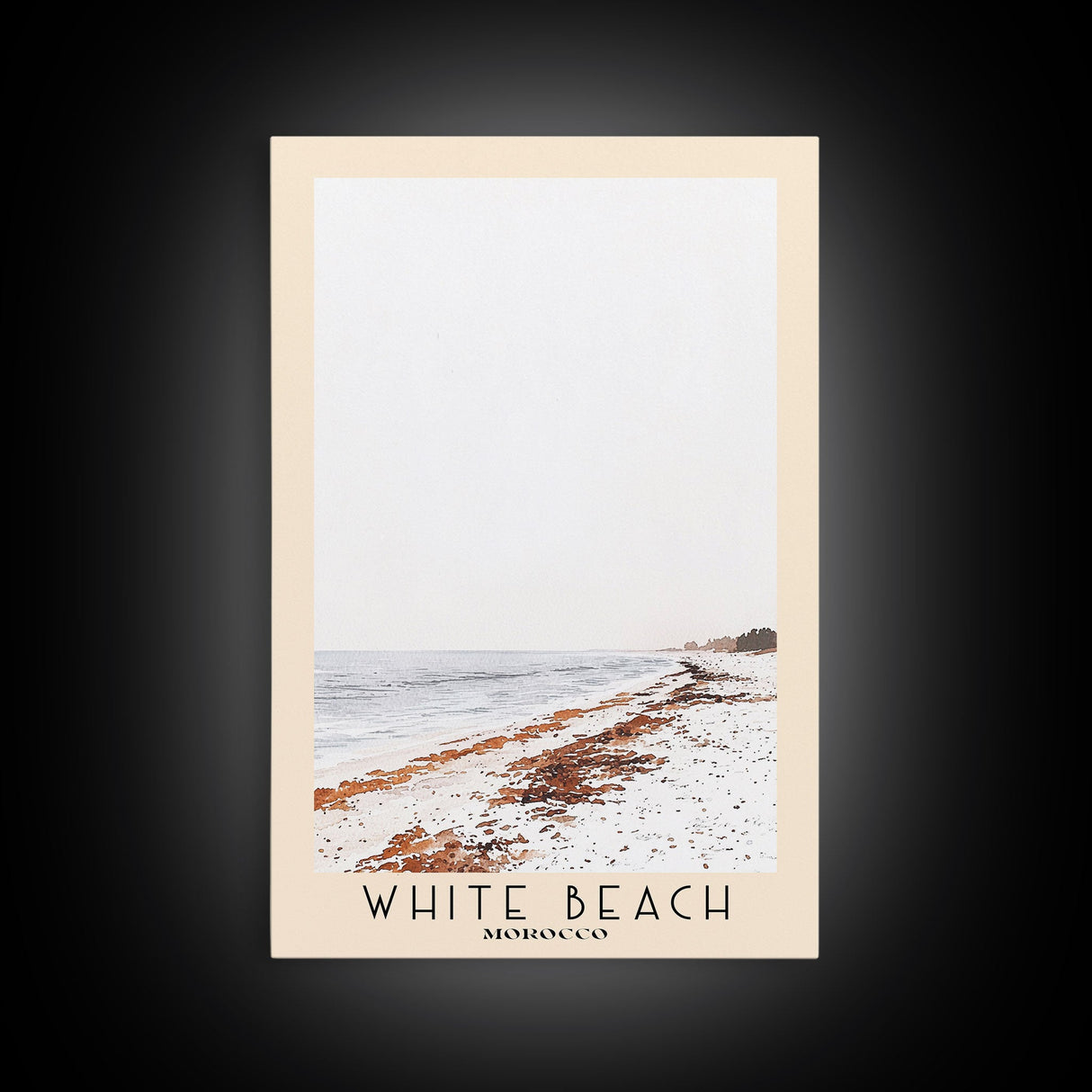 White Beach, Morocco Watercolor Beach Print, Vacation Gift, Morocco Wall Art, Framed Canvas Print, Framed Beach Painting