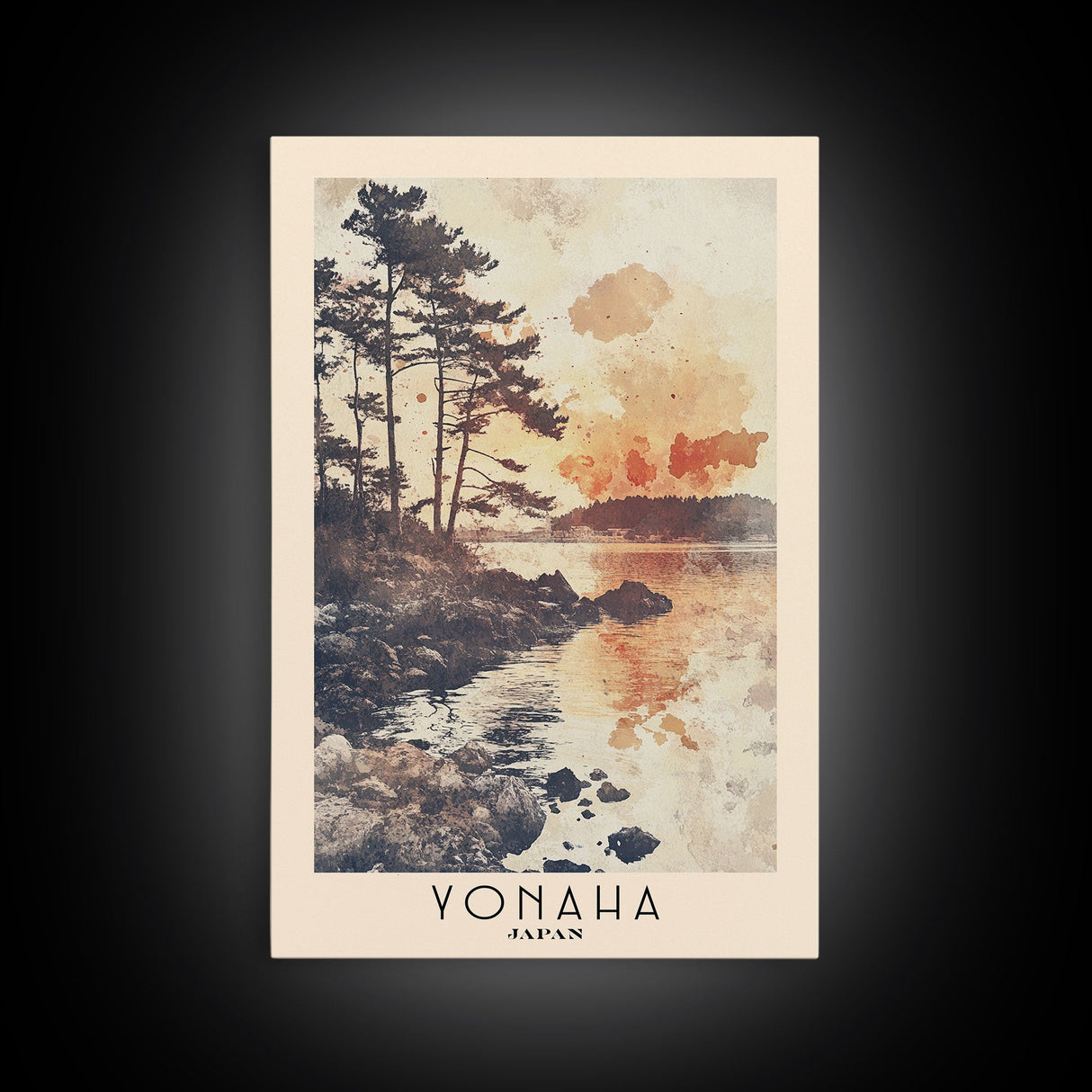 Yonaha, Japan Watercolor Beach Print, Vacation Gift, Japan Wall Art, Framed Canvas Print, Framed Beach Painting