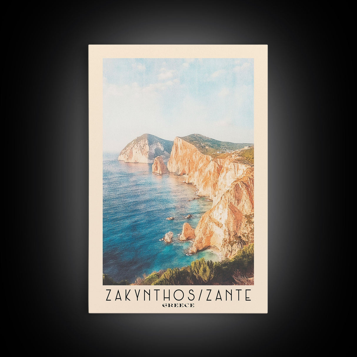 Zakynthos/Zante, Greece Watercolor Print, Vacation Gift, Greece Wall Art, Beach Painting, Beach Decor, Large Wall Art, Wood Frame Art