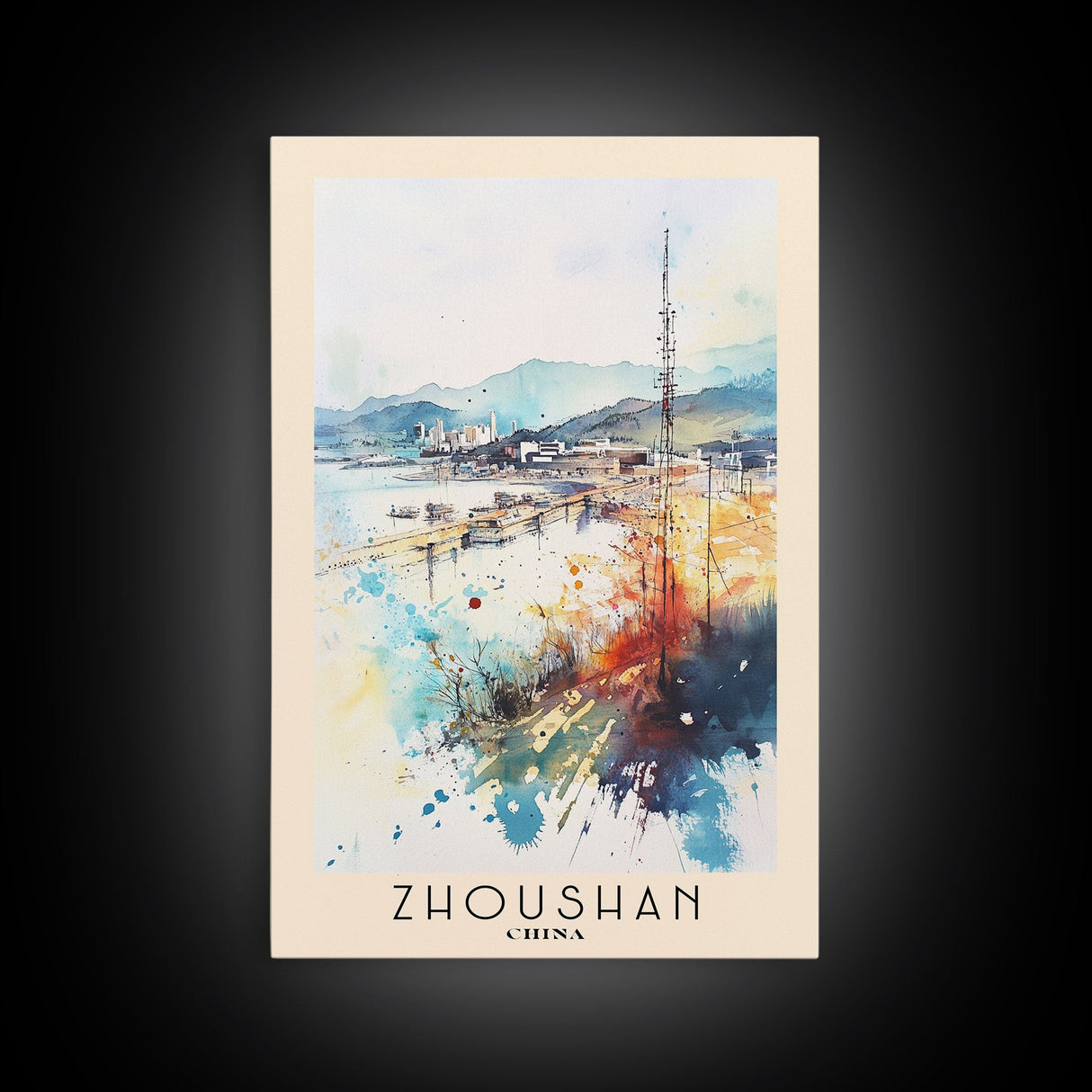 Zhoushan, China Watercolor Beach Print, Vacation Gift, China Wall Art, Beach Painting, Beach Decor, Beach Painting