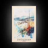 Zhoushan, China Watercolor Beach Print, Vacation Gift, China Wall Art, Beach Painting, Beach Decor, Beach Painting