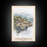 Zihuatanejo, Mexico Watercolor Beach Print, Vacation Gift, Mexico Wall Art, Framed Canvas Print, Framed Beach Painting