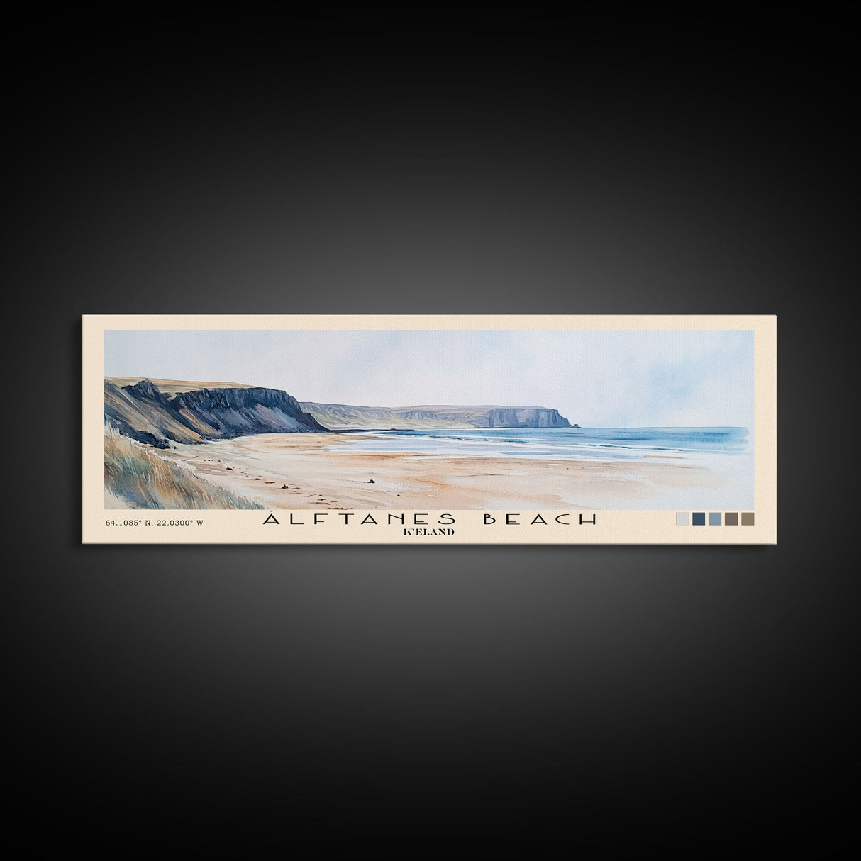 Álftanes Beach, Iceland Watercolor Print, Vacation Gift, Iceland Wall Art, Beach Painting, Beach Decor, Large Wall Art, Wood Frame Art