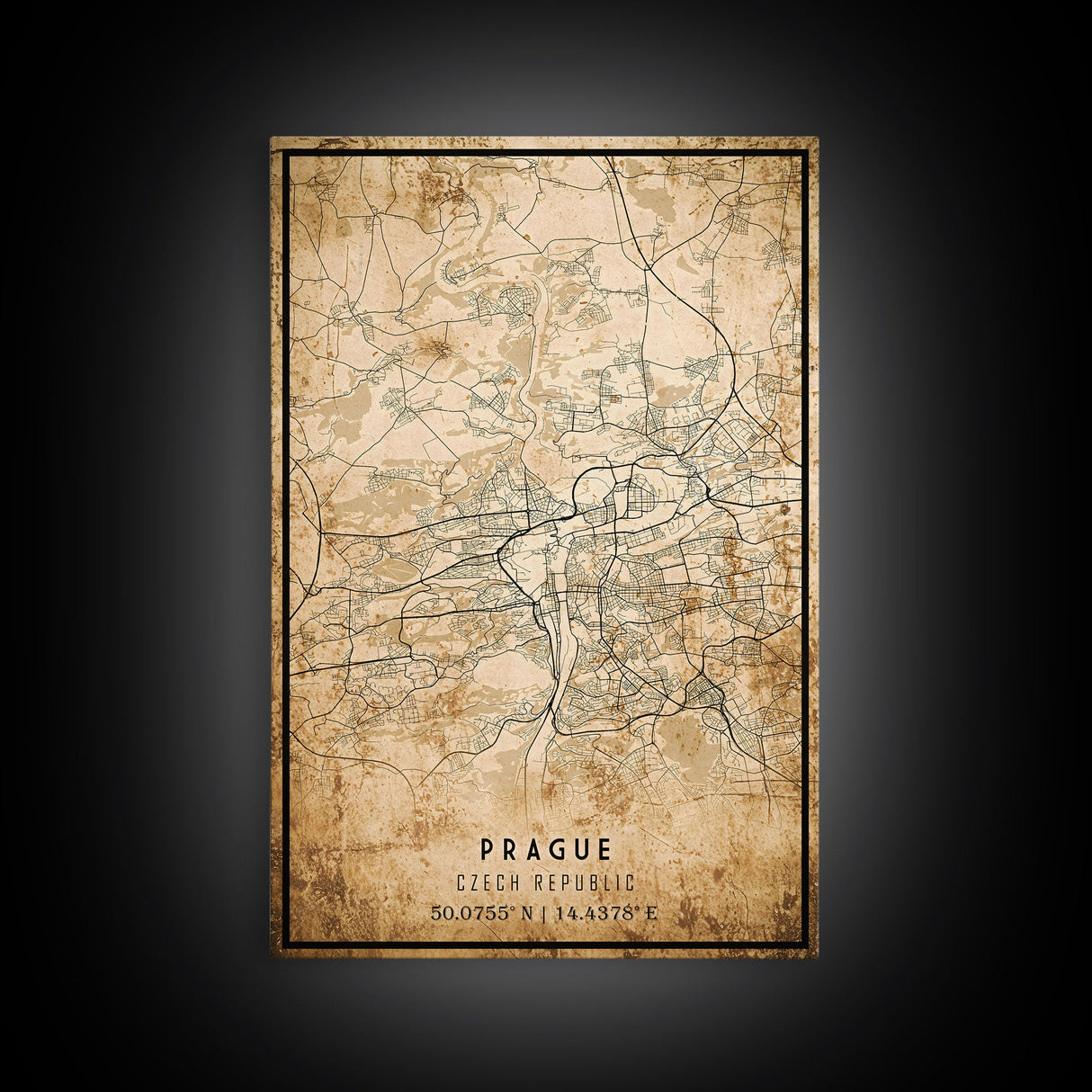 Prague Czech Republic map print poster or framed canvas, Prague map print poster canvas, city map print poster canvas, Vintage Travel Art