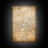 Prague Czech Republic map print poster or framed canvas, Prague map print poster canvas, city map print poster canvas, Vintage Travel Art