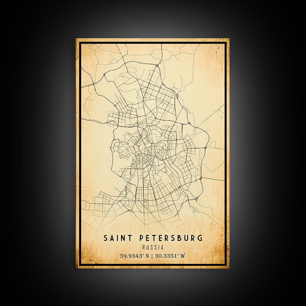 Saint Petersburg map print poster or framed canvas, St. Petersburg Russia map print canvas, city map print poster canvas, Vintage Travel Art