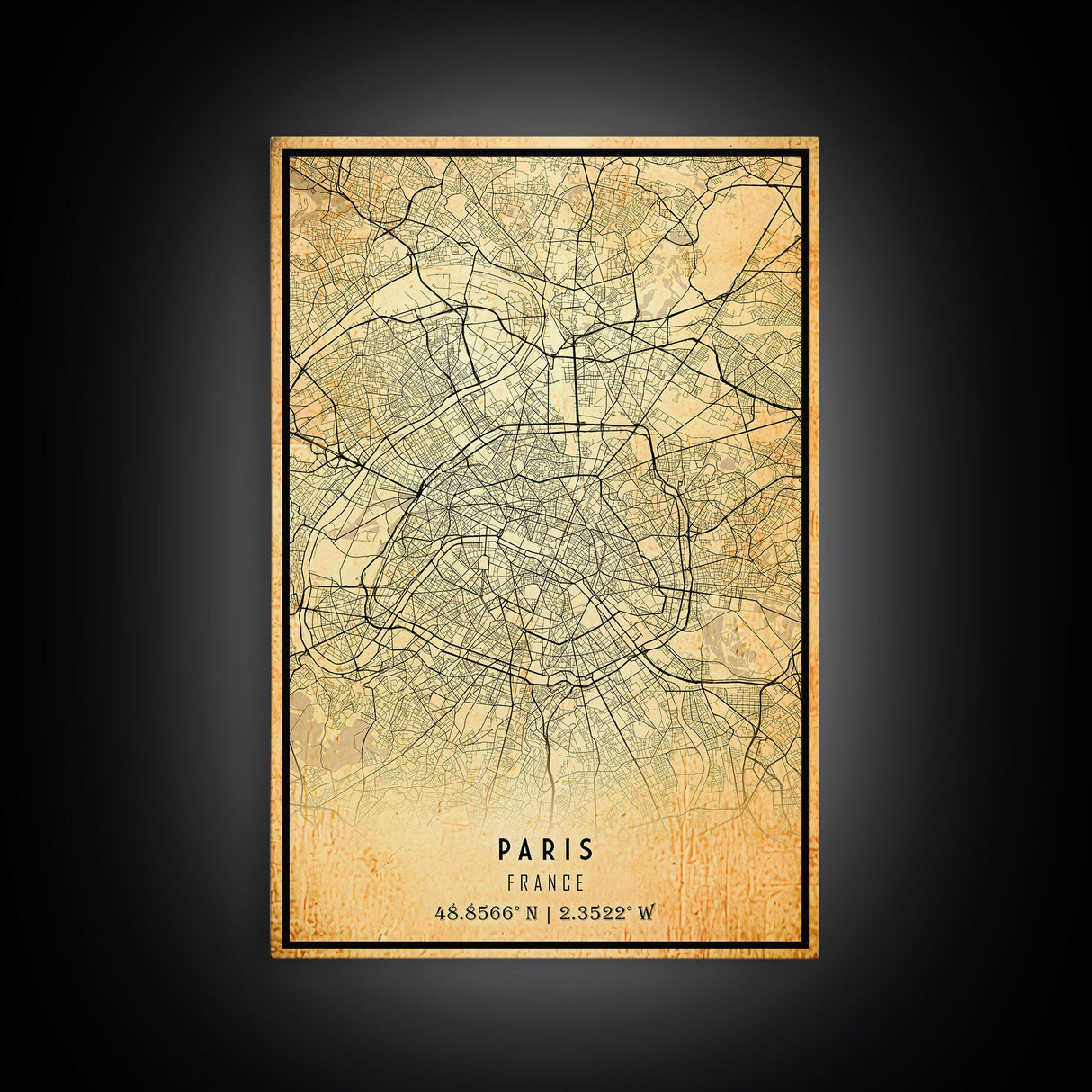 Paris France map print poster or framed canvas, Paris map print poster canvas, Paris France city map print poster canvas, Vintage Travel Art