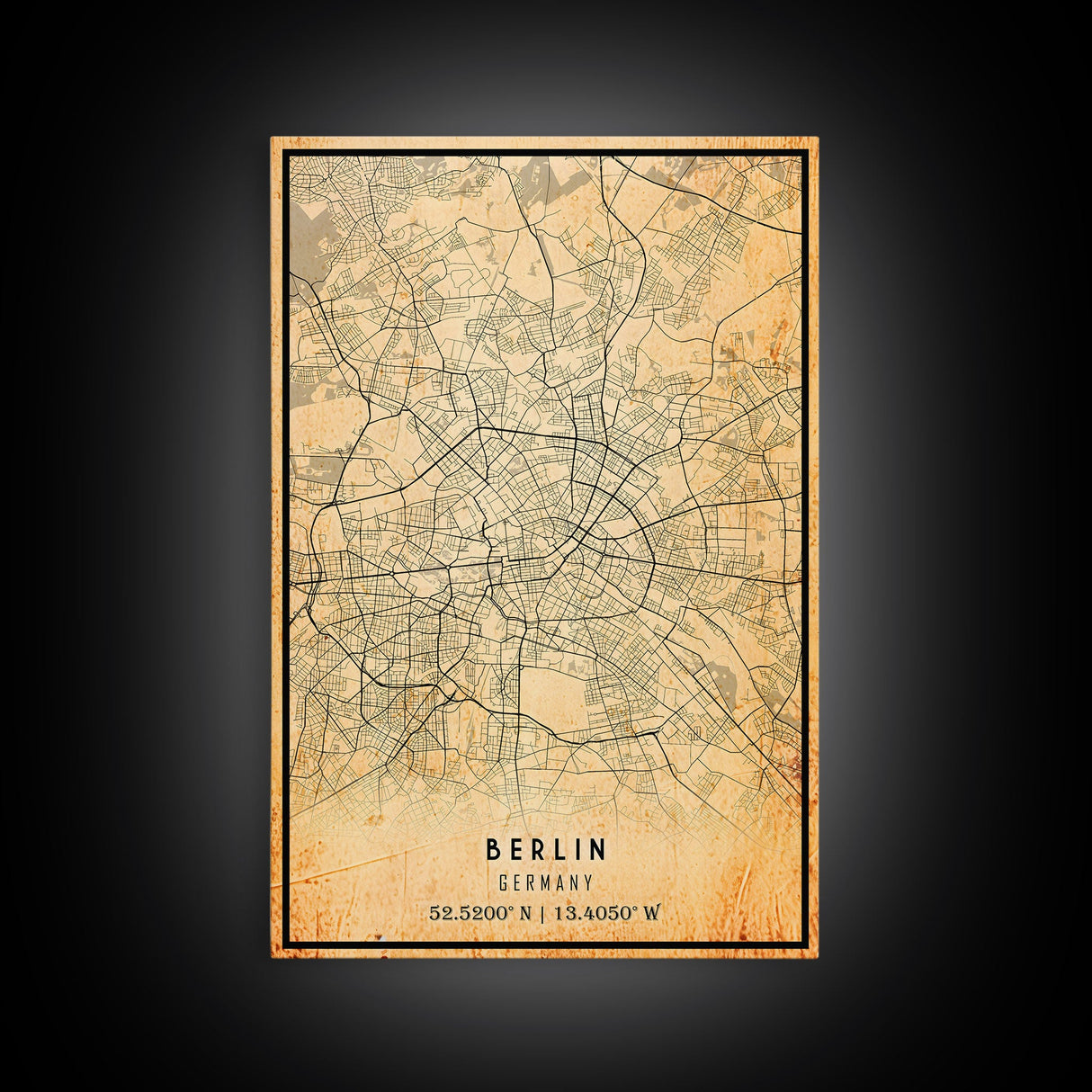 Vintage Berlin Germany map print poster or framed canvas, Berlin map print poster canvas, Berlin city map print poster canvas, Travel Art