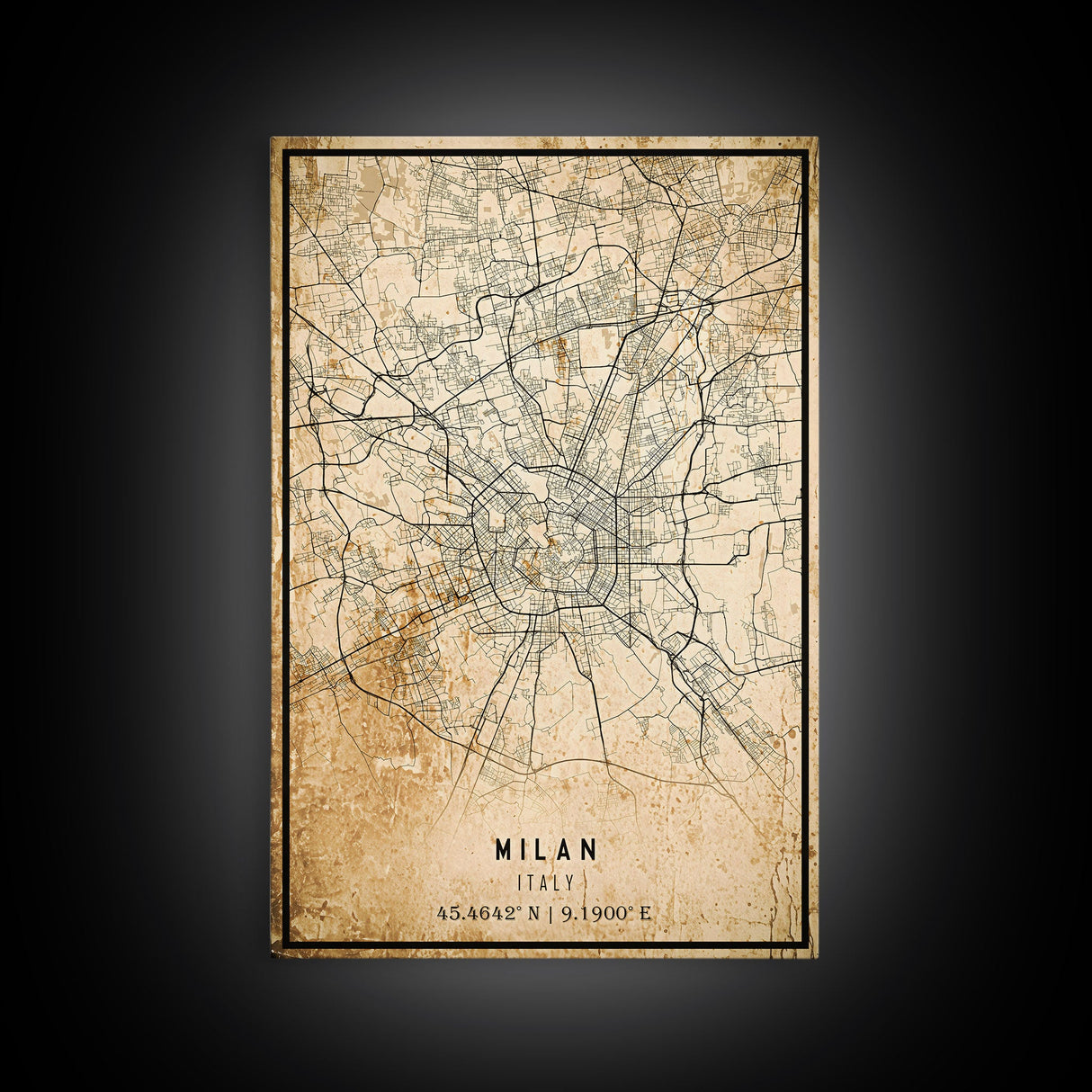 Vintage Milan Italy map print poster or framed canvas, Milan map print poster canvas, Milan city map print poster canvas, Travel Art