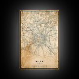 Vintage Milan Italy map print poster or framed canvas, Milan map print poster canvas, Milan city map print poster canvas, Travel Art