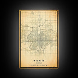 Vintage Wichita Kansas map print poster or framed canvas, Wichita map print poster canvas, Wichita city map print poster canvas, Travel Art