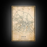 Sofia Bulgaria map print poster or framed canvas, Sofia map print poster canvas, Sofia city map print poster canvas, Vintage Travel Art