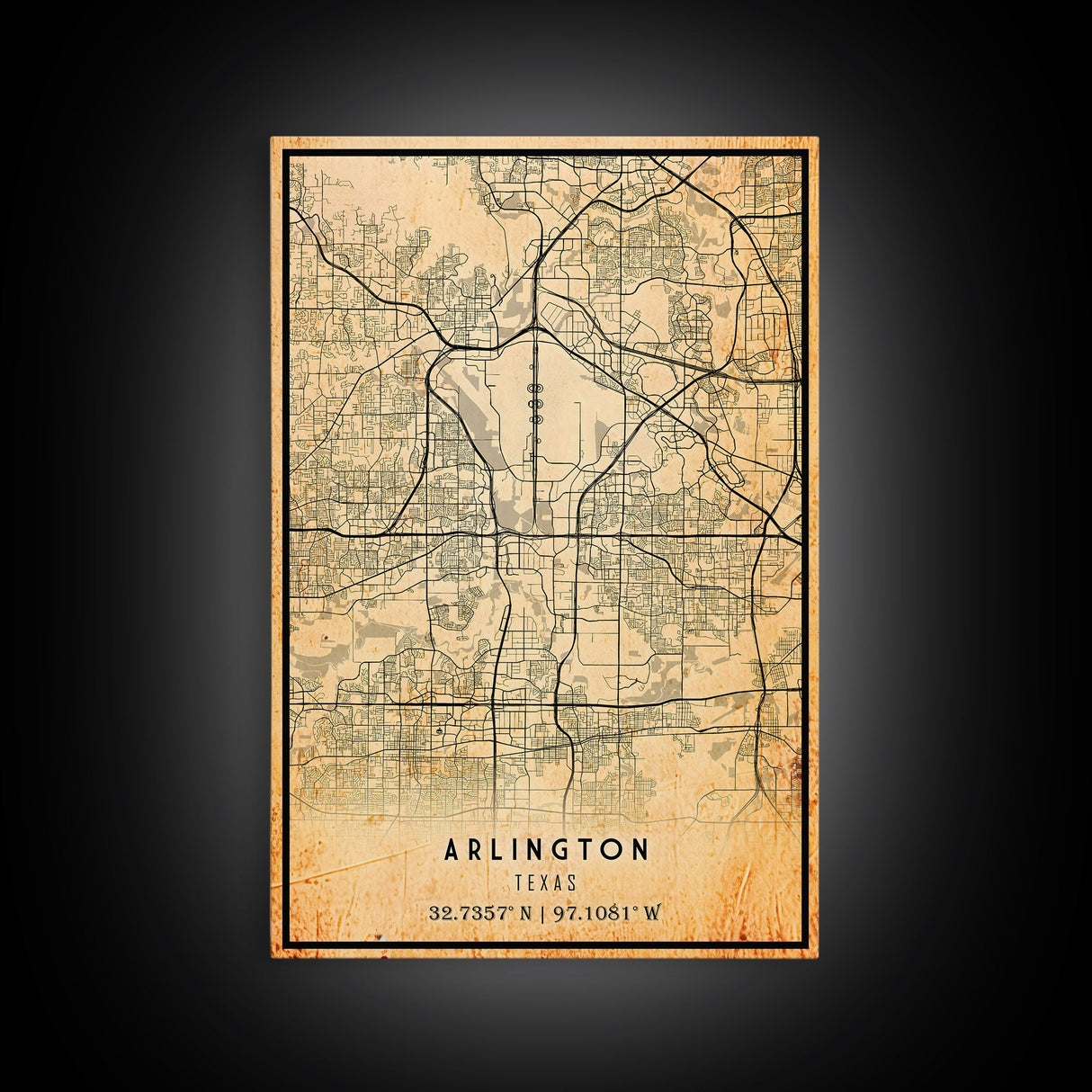 Arlington Texas map print poster or framed canvas, Arlington map print poster canvas, Texas city map print poster canvas, Vintage Travel Art