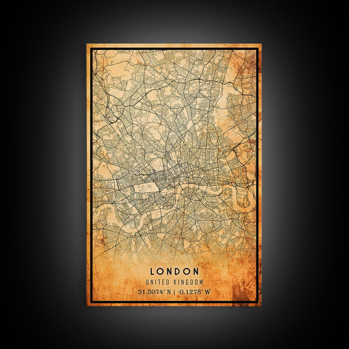 London UK map print poster or framed canvas, London map print poster canvas, London England city map print poster canvas, Vintage Travel Art