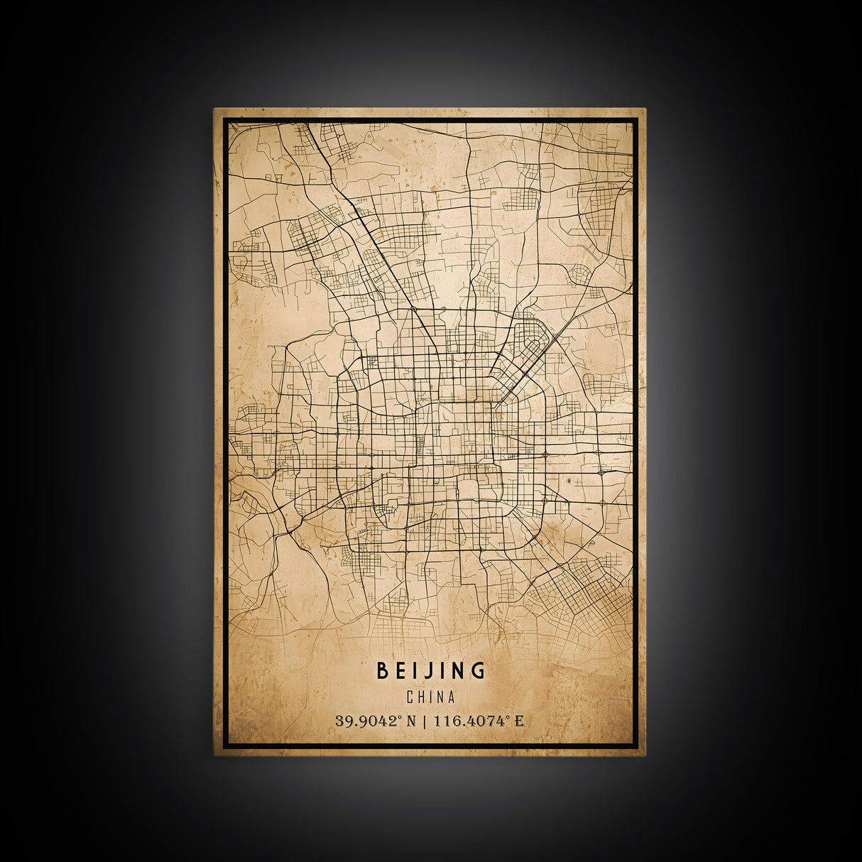 Beijing China map print poster or framed canvas, Beijing map print poster canvas, Beijing city map print poster canvas, Vintage Travel Art