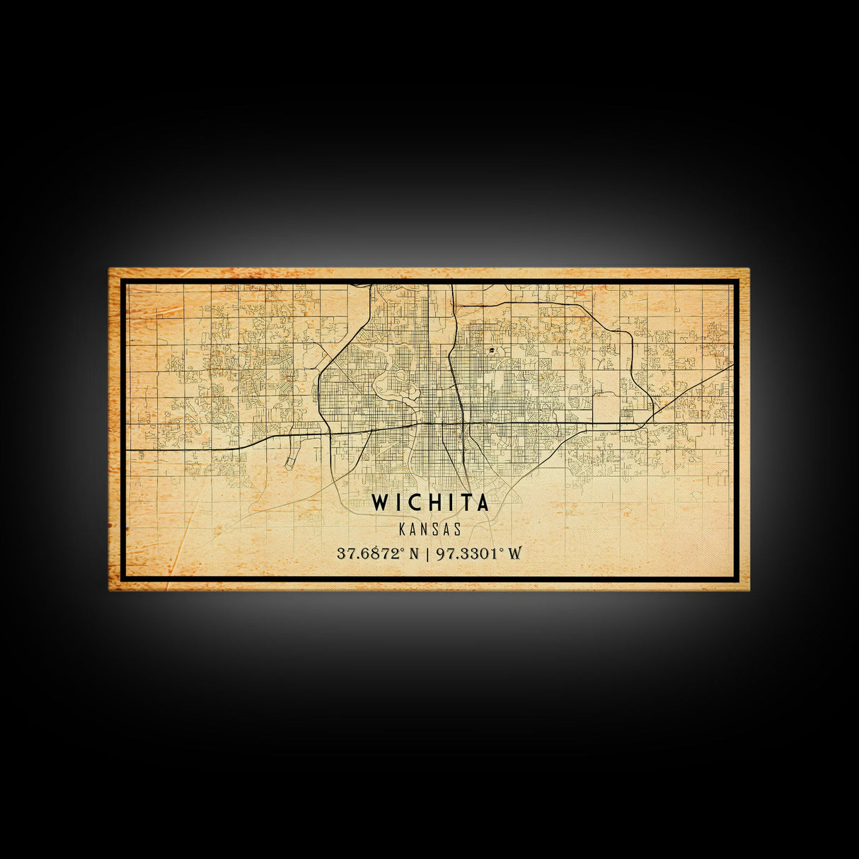 Vintage Wichita Kansas map print poster or framed canvas, Wichita map print poster canvas, Wichita city map print poster canvas, Travel Art