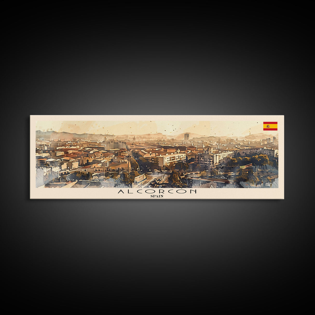 Alcorcón Spain Panoramic Travel Poster, Framed Canvas Print or Metal Wall Art, Travel Art, Home Decor, Panoramic Painting, Midcentury Art