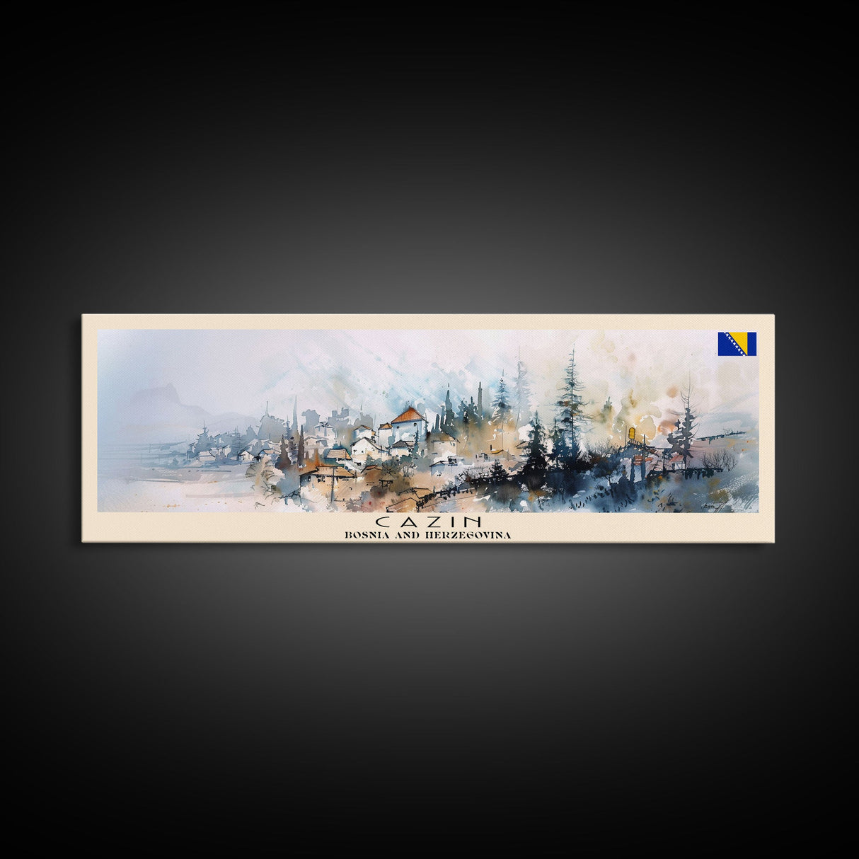 Cazin Bosnia Travel Art, City Art, Framed Canvas Print or Metal Wall Art, Europe Travel Poster, Panoramic Wall Art, Extra Wide Wall Art