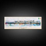 Galway Ireland Panoramic Travel Poster, Framed Canvas Print or Metal Wall Art, Travel Art, Home Decor, Panoramic Painting, Midcentury Art