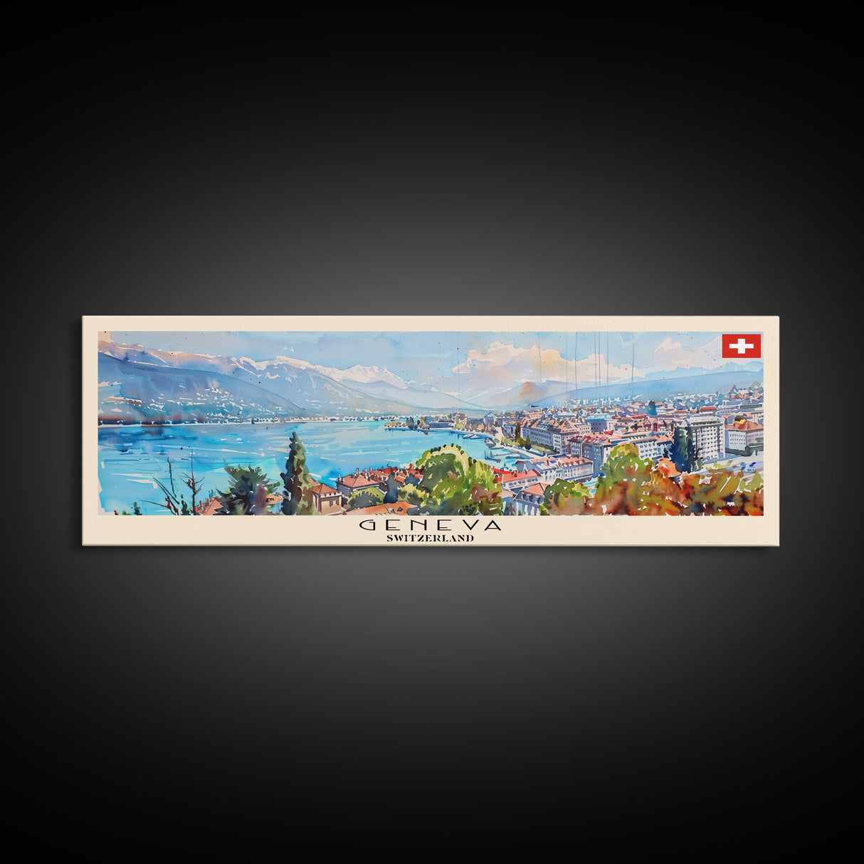 Geneva Switzerland Wall Art, Panoramic Travel Poster, Panoramic Framed Canvas Print, City Wall Art, Wall Hanging Home Decor, Travel Art