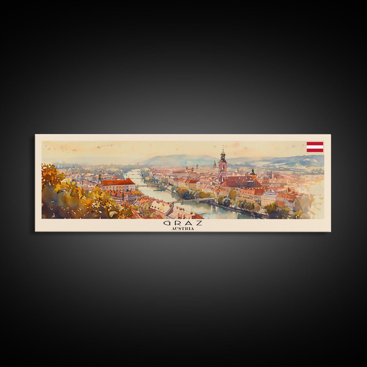 Graz Austria Wall Art, Panoramic Travel Poster, Panoramic Framed Canvas Print, City Wall Art, Wall Hanging Home Decor, Travel Art