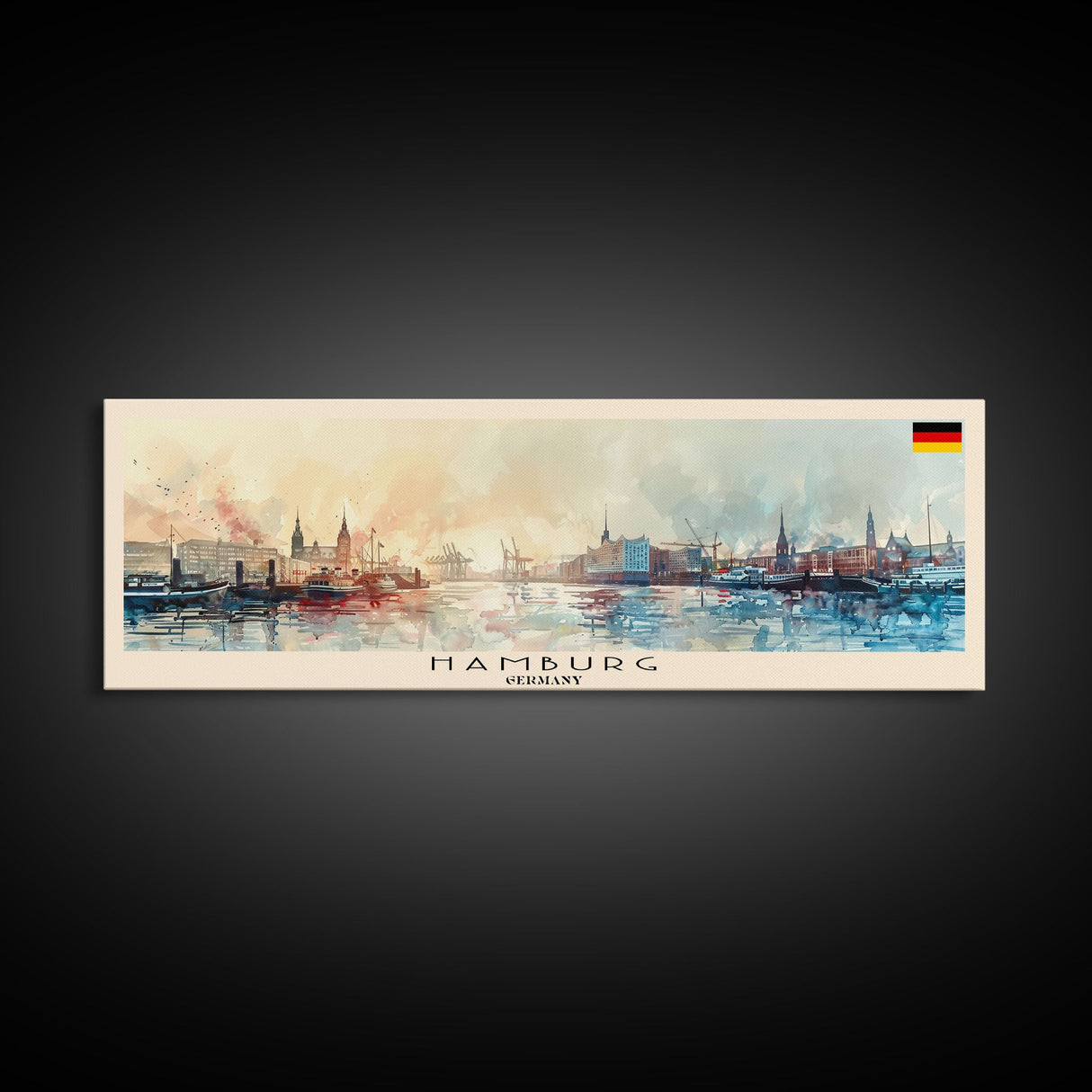 Hamburg Germany Travel Print Wall Art, Panoramic City Art, Travel Art, Wall Decor, Vacation Gift, Framed Canvas Print Or Metal Art