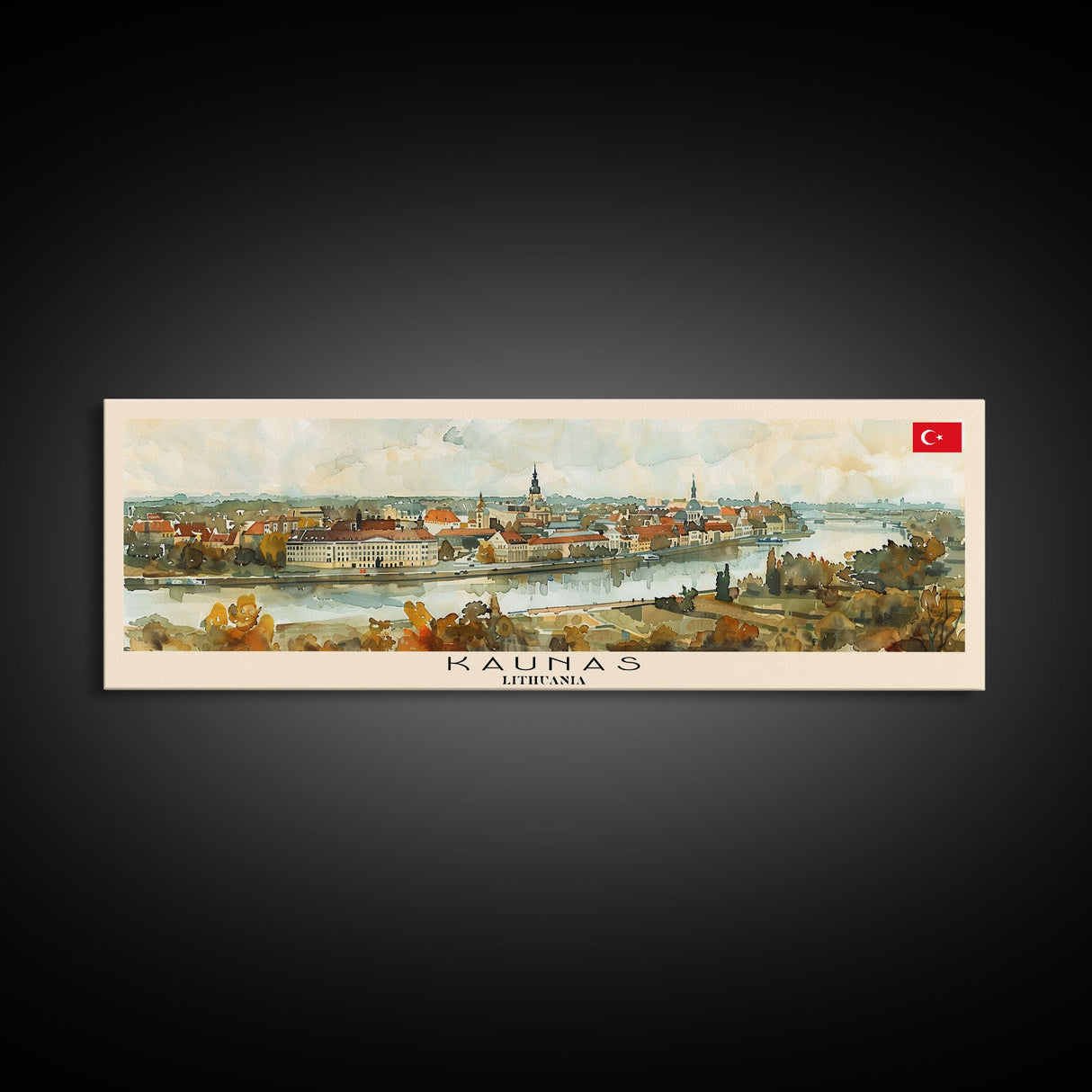 Kaunas Lithuania Travel Print Wall Art, Panoramic City Art, Travel Art, Wall Decor, Vacation Gift, Framed Canvas Print Or Metal Art