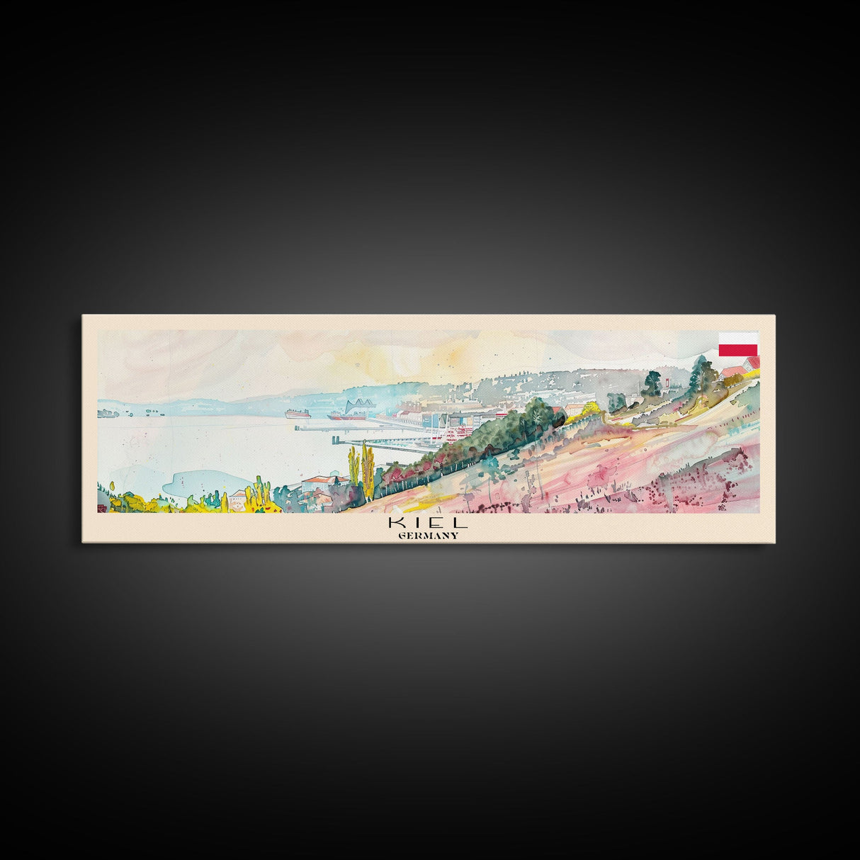 Kiel Germany Panoramic Travel Poster, Framed Canvas Print or Metal Wall Art, Travel Art, Home Decor, Panoramic Painting, Midcentury Art