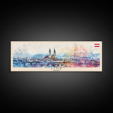 Linz Austria Panoramic Travel Poster, Framed Canvas Print or Metal Wall Art, Travel Art, Home Decor, Panoramic Painting, Midcentury Art