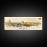 Madrid Spain Panoramic Travel Poster, Framed Canvas Print or Metal Wall Art, Travel Art, Home Decor, Panoramic Painting, Midcentury Art