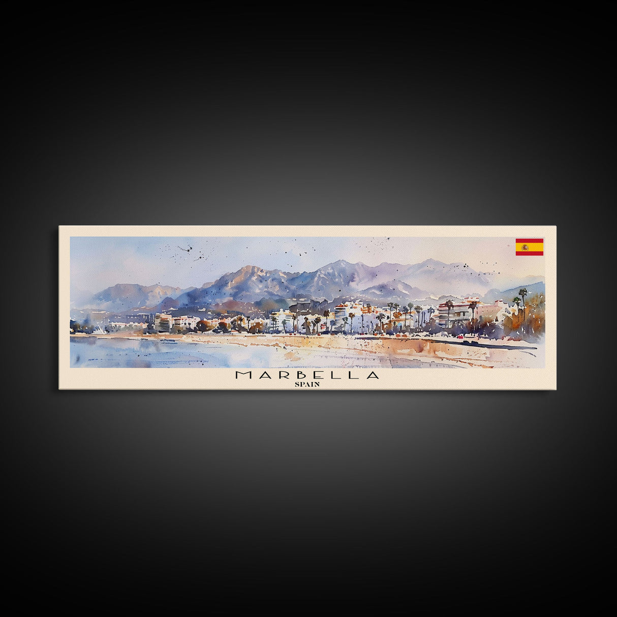 Marbella Spain Travel Art, City Art, Framed Canvas Print or Metal Wall Art, Europe Travel Poster, Panoramic Wall Art, Extra Wide Wall Art