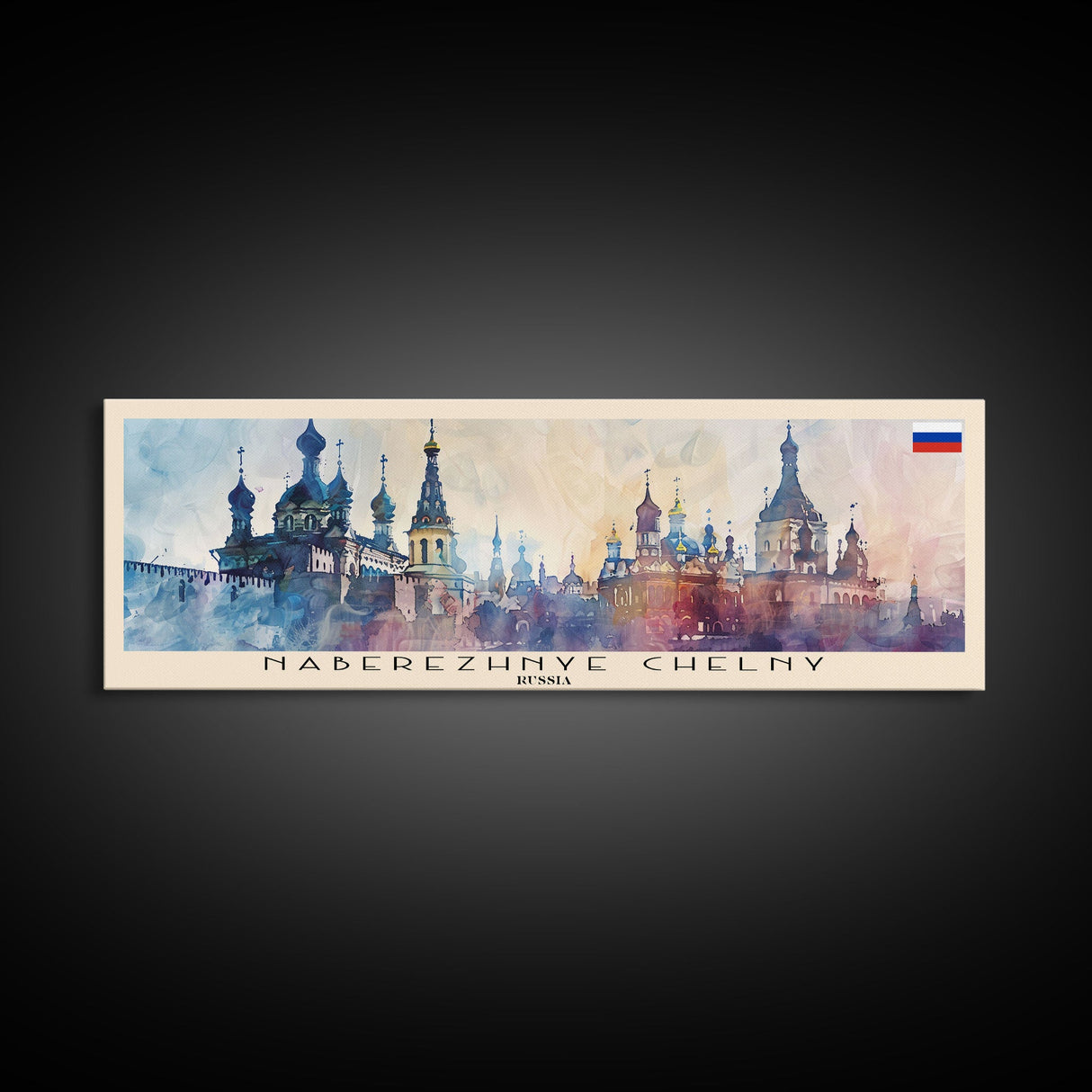 Naberezhnye Russia Travel Art, City Art, Framed Canvas Print or Metal Wall Art, Europe Travel Poster, Panoramic Wall Art, Extra Wide Wall Art