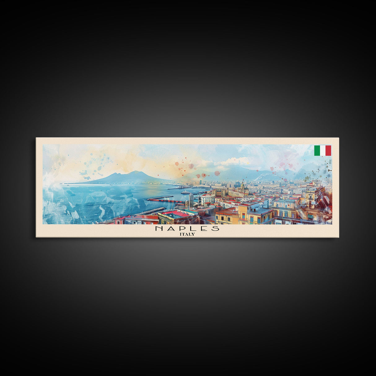 Napoles Italy Travel Art, City Art, Framed Canvas Print or Metal Wall Art, Europe Travel Poster, Panoramic Wall Art, Extra Wide Wall Art