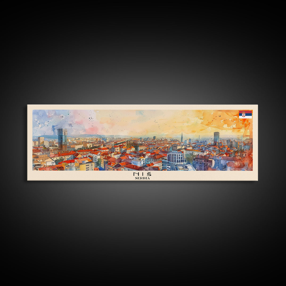 Ni Serbia Panoramic Travel Poster, Framed Canvas Print or Metal Wall Art, Travel Art, Home Decor, Panoramic Painting, Midcentury Art