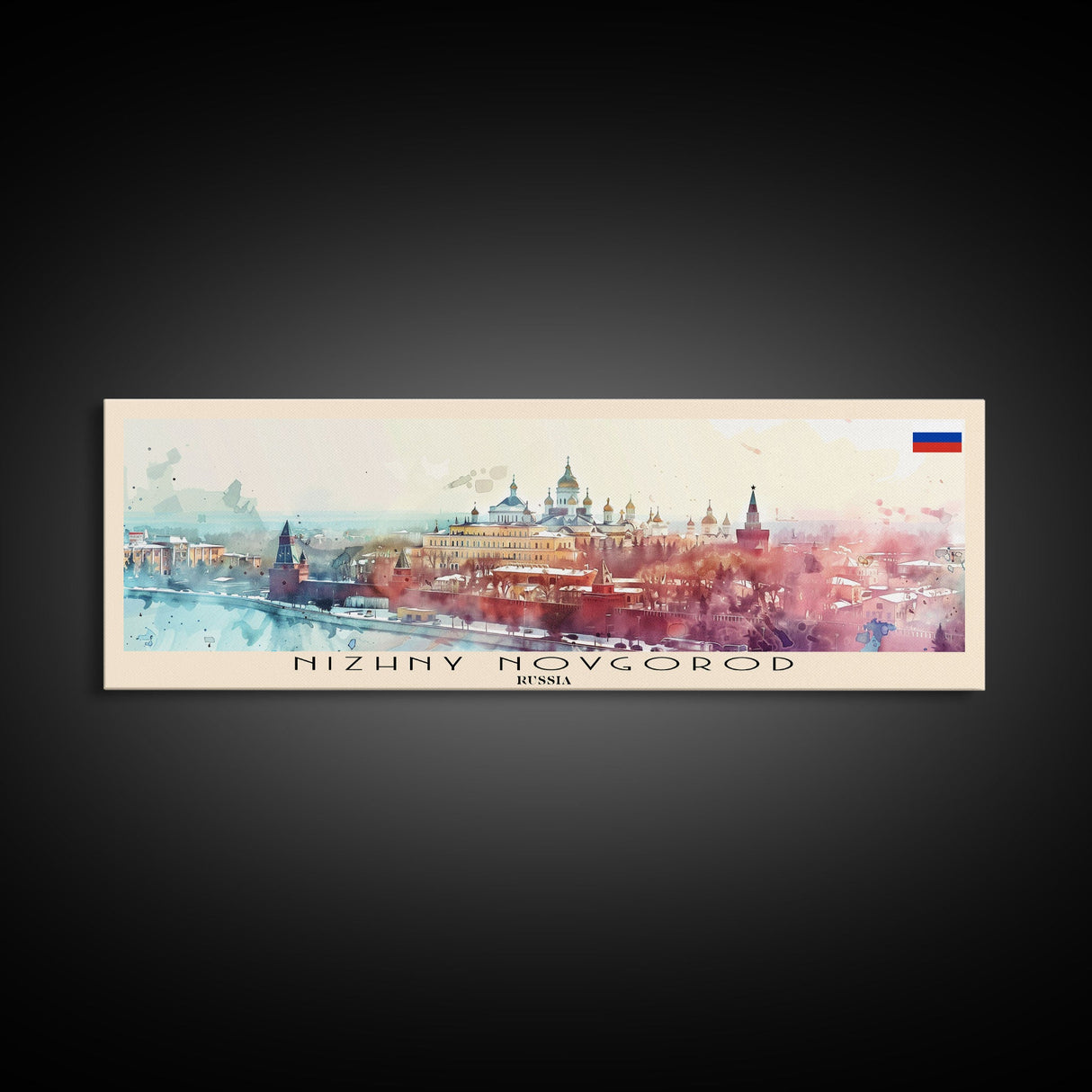 Nizhny Novgorod Panoramic Travel Poster, Framed Canvas Print or Metal Wall Art, Travel Art, Home Decor, Panoramic Painting, Midcentury Art