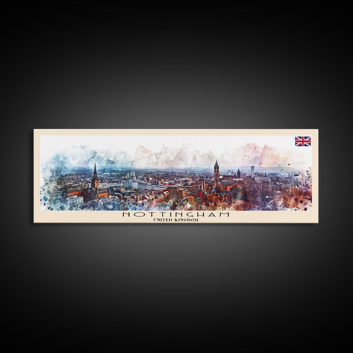 Nottingham United Kingdom Wall Art, Panoramic Travel Poster, Panoramic Framed Canvas Print, City Wall Art, Wall Hanging Home Decor, Travel Art