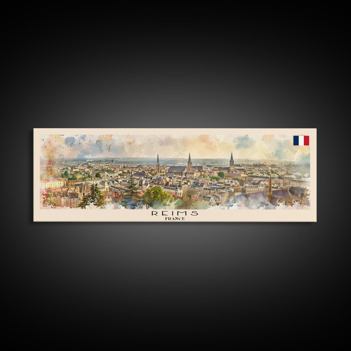 Reims France Travel Art, City Art, Framed Canvas Print or Metal Wall Art, Europe Travel Poster, Panoramic Wall Art, Extra Wide Wall Art