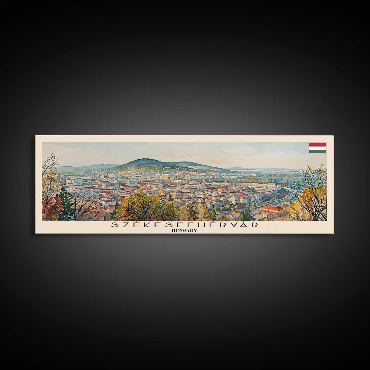 Szkesfehervar Hungary Panoramic Travel Poster, Framed Canvas Print or Metal Wall Art, Travel Art, Home Decor, Panoramic Painting, Midcentury Art