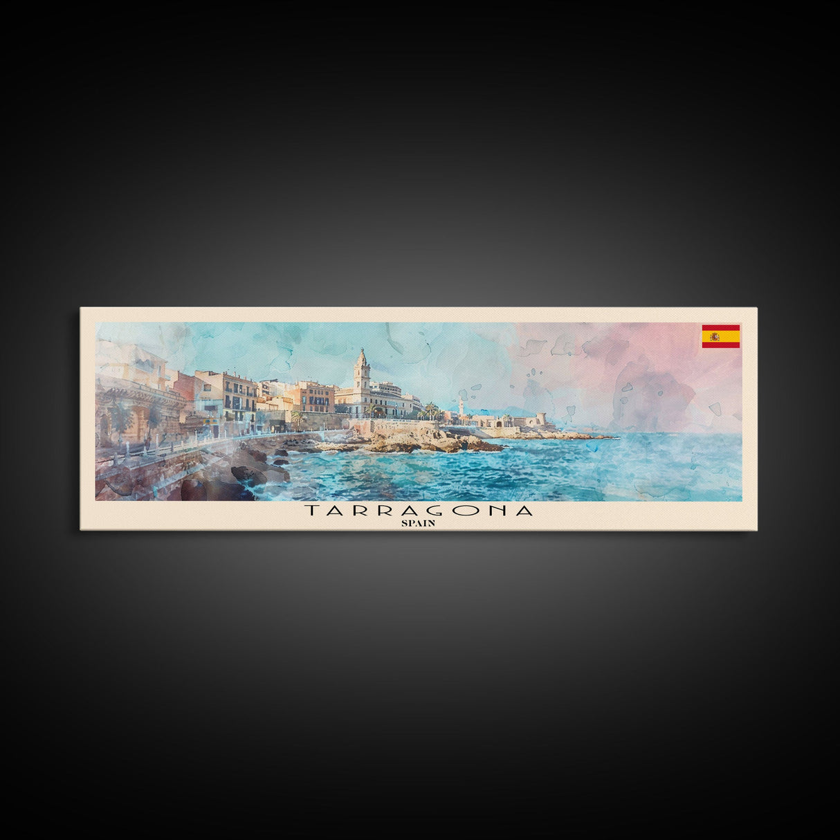 Tarragona Spain Panoramic Travel Poster, Framed Canvas Print or Metal Wall Art, Travel Art, Home Decor, Panoramic Painting, Midcentury Art